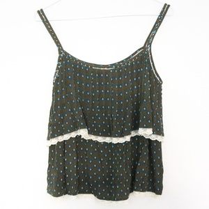 NWT Lovestitch Army Green Lace Trimmed Tiered Tank